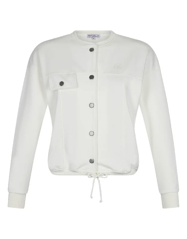 Button Stud Drawstring Crew Jacket Ivory