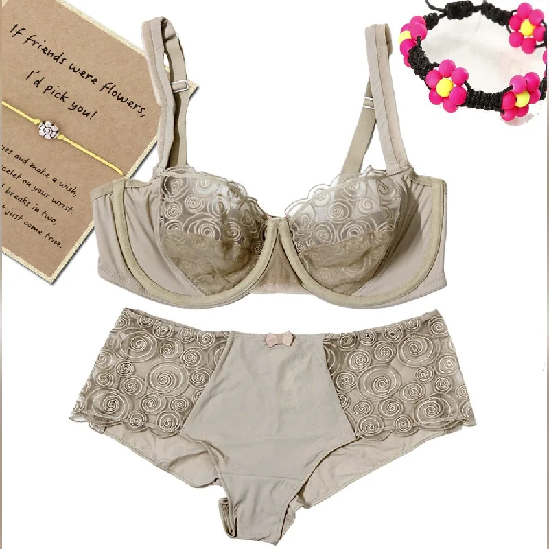 Flourish Leonisa Lace Non-Padded Wired & Demi Coverage Bra Panty Set