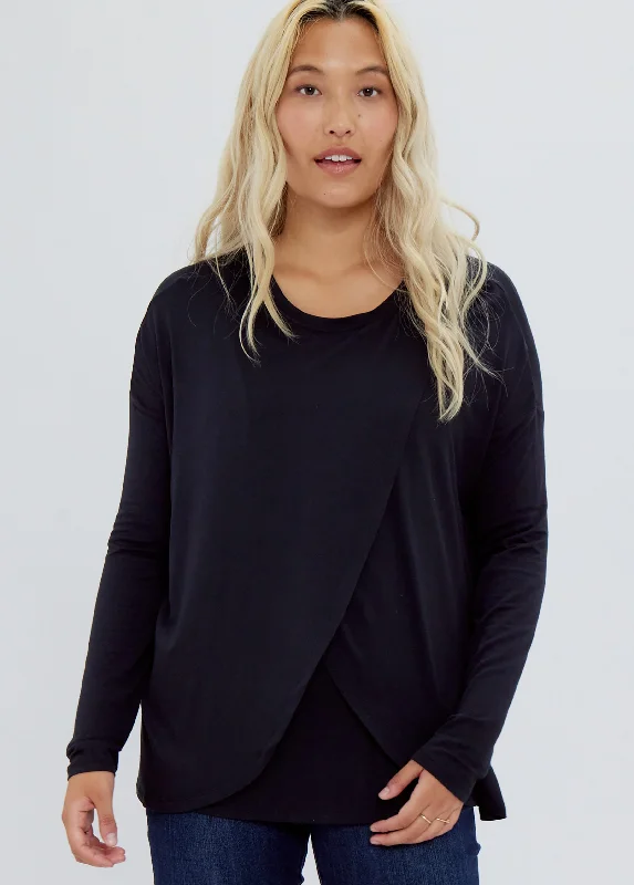 Long Sleeve Maternity + Nursing Top Black