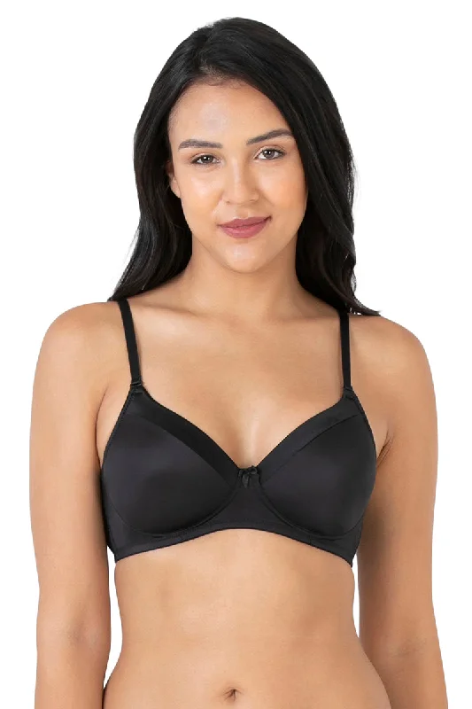 Satin Edge Padded Non-wired T-shirt Bra - Black