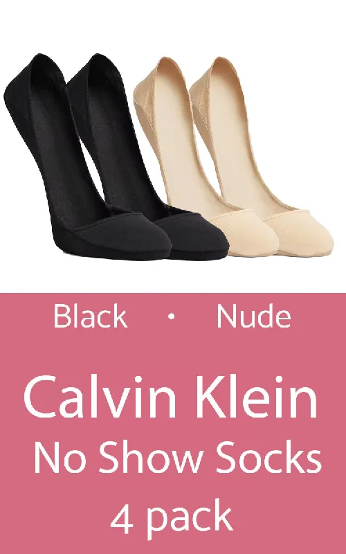 Calvin Klein 92% Cotton No Show Socks in Black and Nude 4 PACK