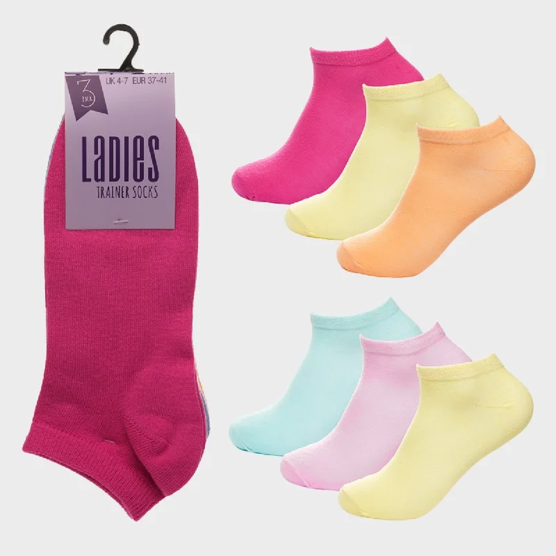 Ladies 3pk Pastel Trainer Socks